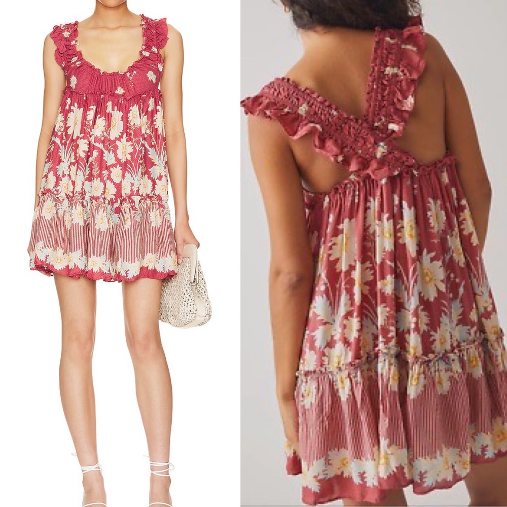 Free People Wild Daisy Ruffle Floral Slip Dress Sz M